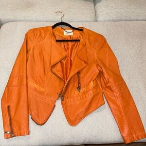 Vibrant Orange Leather Jacket